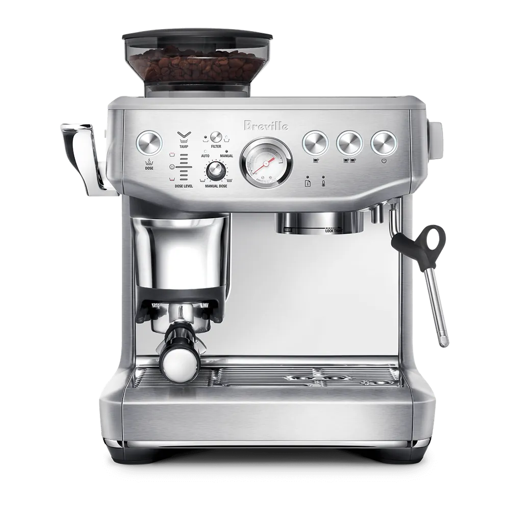 Breville Barista Express Impress espresso machine in brushed stainless steel