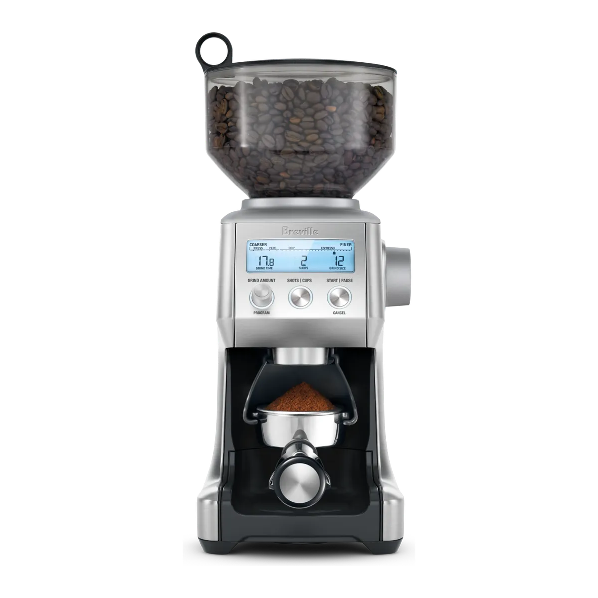 Breville Smart Grinder Pro coffee grinder in brushed stainless steel